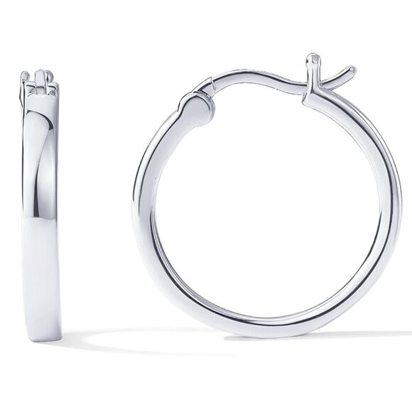 14K White Gold Plated 925 Sterling Silver Post Lightweight Hoops - Picture 1 of 4